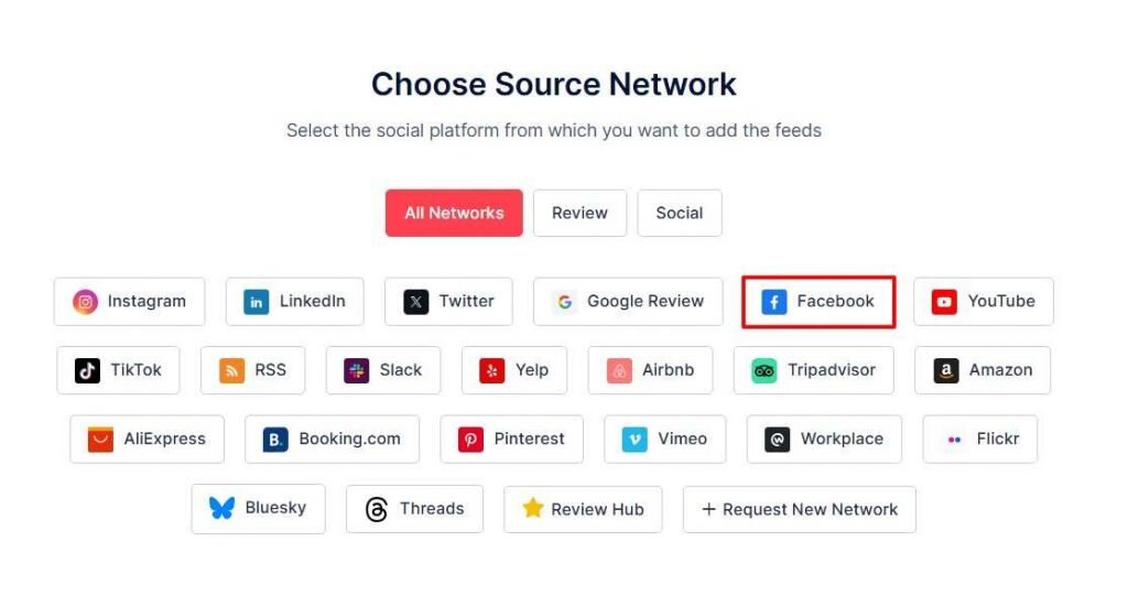 network to add facebook feed