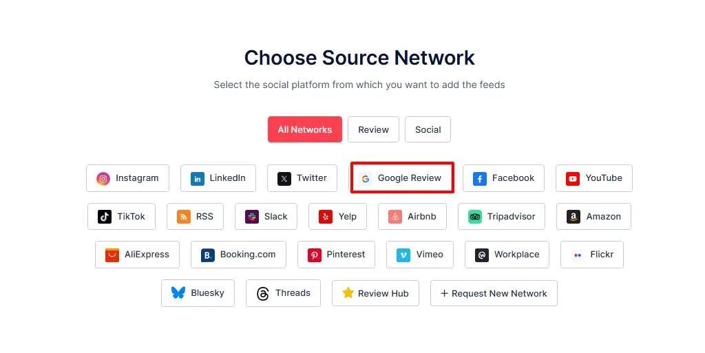 select network to show google reviews