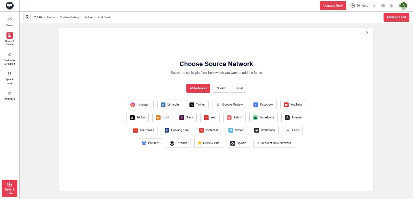 choose Instagram as your source network