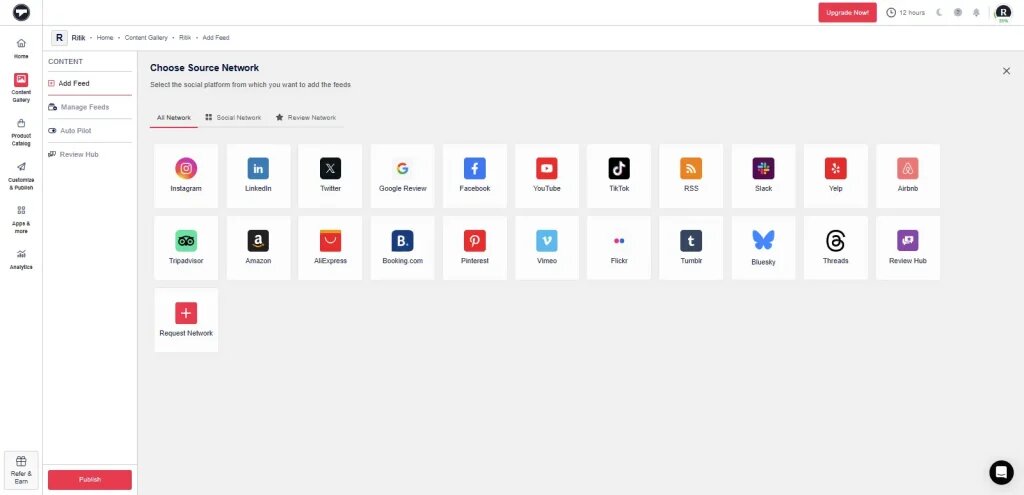 Select Instagram as Source Network 