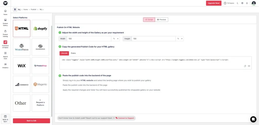 Generate Instagram Shoppable Video code 