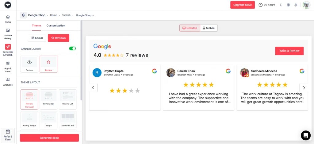 customize google reviews widget