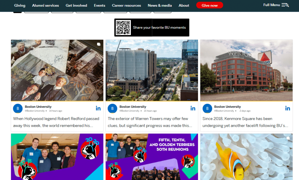 Instagram on Website - Boston University 
