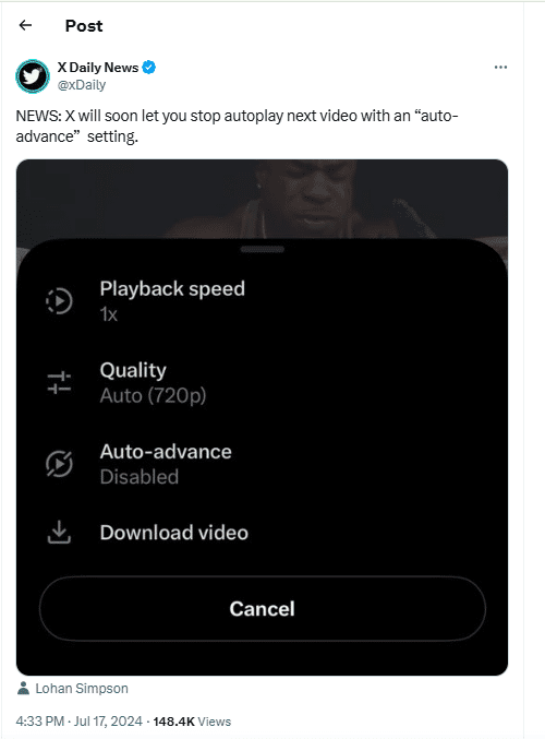 advanced mode for videos