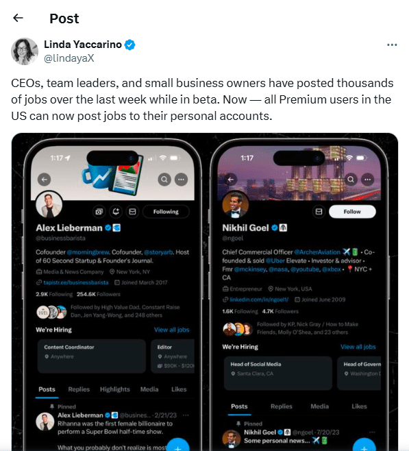 job posting feature
