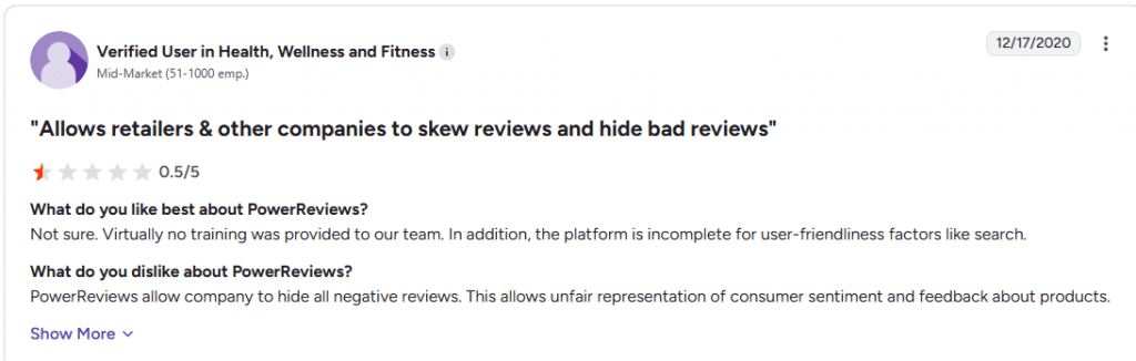 Cons of PowerReviews