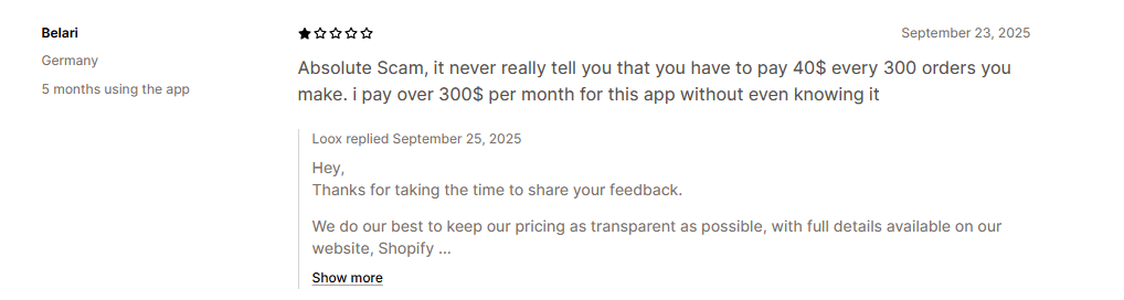 Cons of Loox.app 