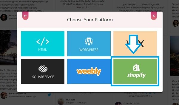 Choose embed platform Shopify