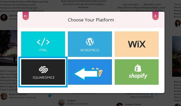 Choose embed platform Squarespace