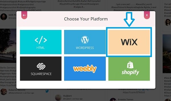 Choose embed platform Wix