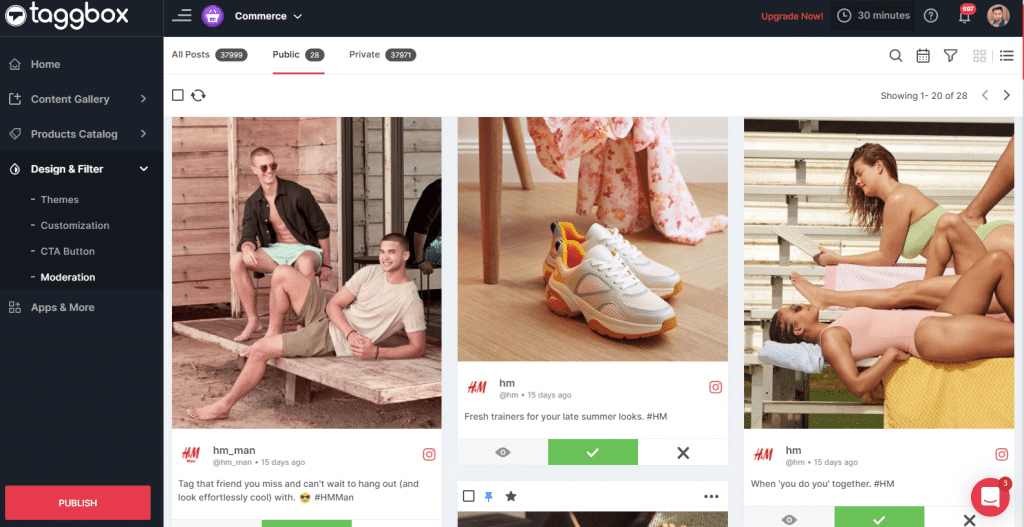 Content moderation in shoppable gallery