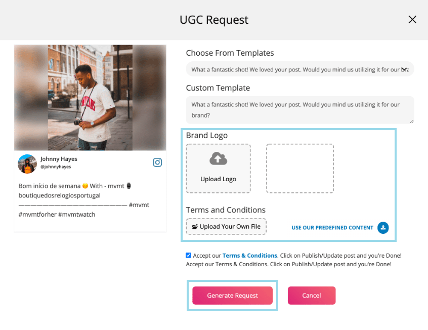 send request to UGC owner