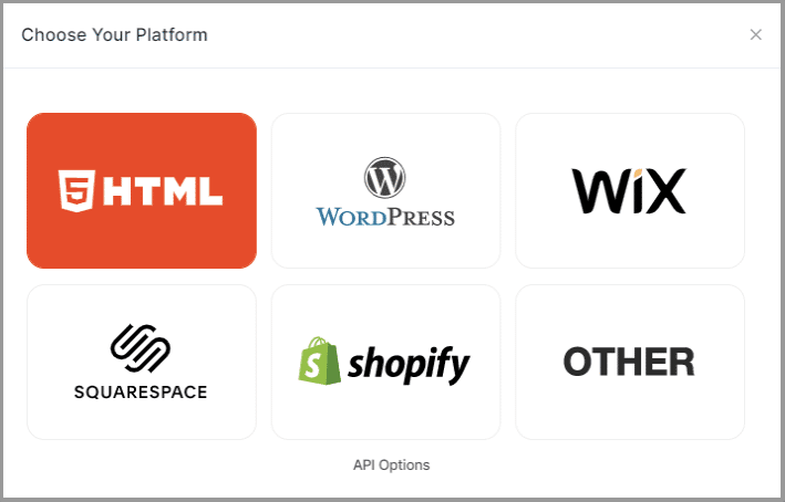 Choose embed platform as HTML