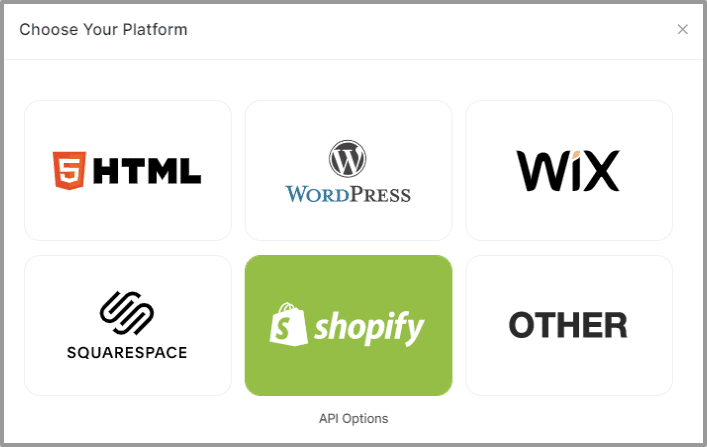 Choose embed platform as Shopify
