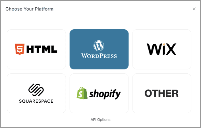 Choose embed platform as WordPress