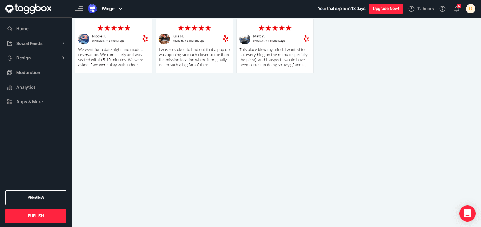 Yelp reviews widget