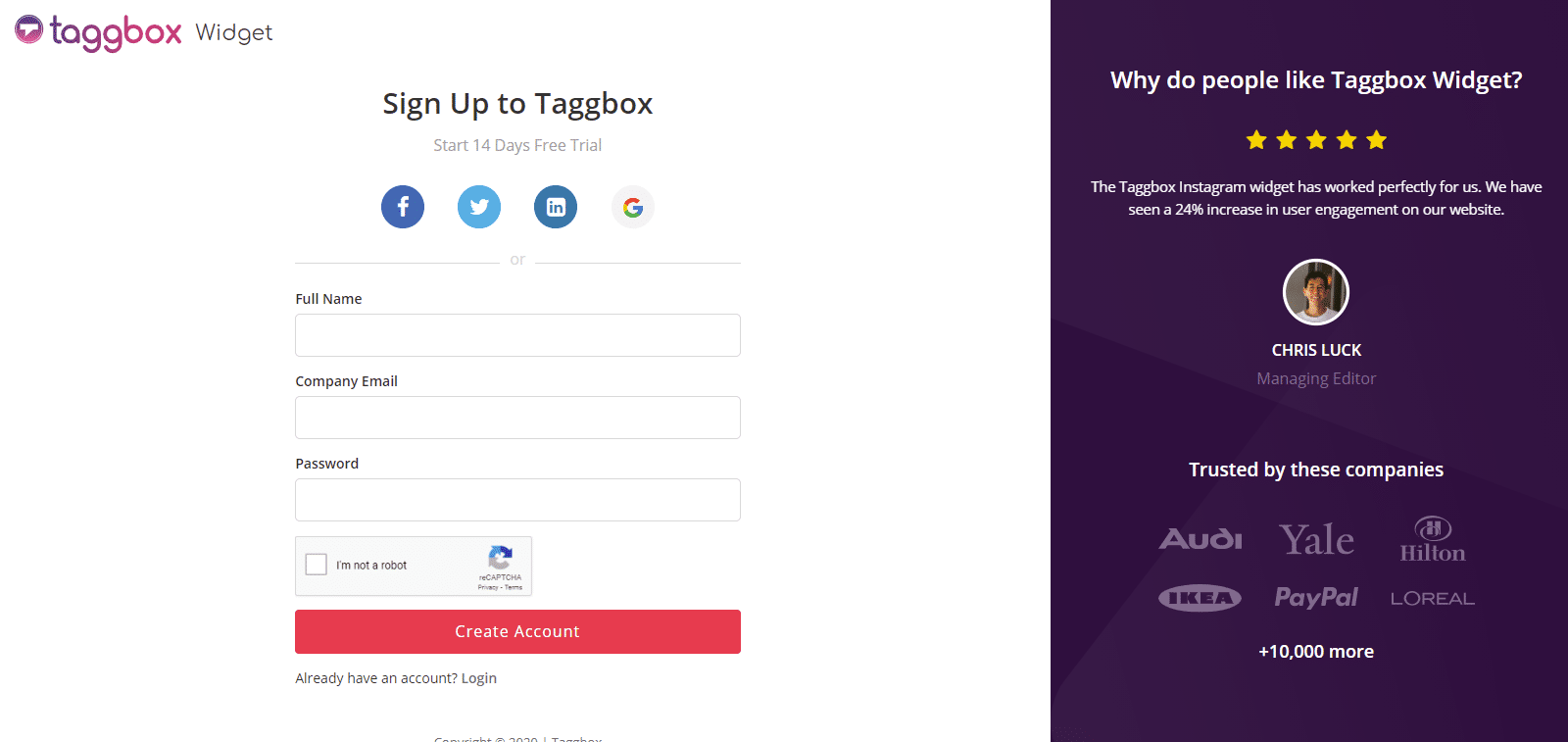 Login & Signup to Taggbox Widget