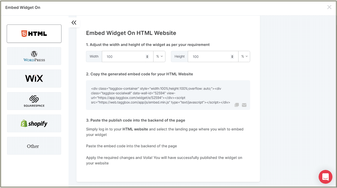 embed Widget on HTML