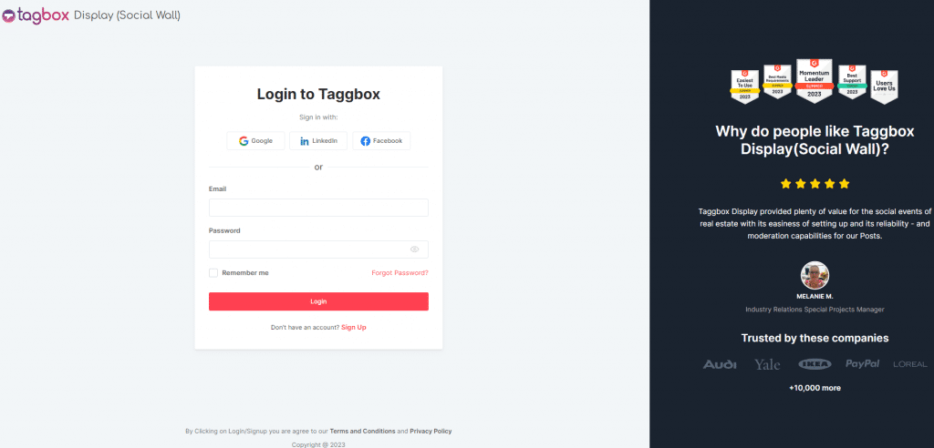 login to Taggbox Display account