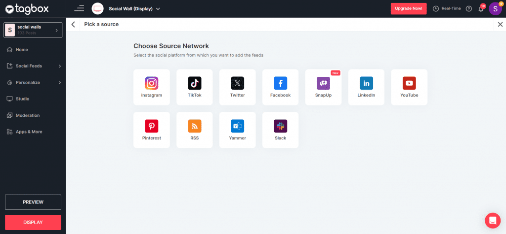 choose source network to add feed